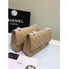 CHANEL 1112 Beige Large Size 30cm Lambskin Leather Flap Bag With Gold/Silver Hardware