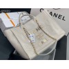 Chanel tote shopping white gold bag