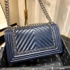 Chanel Medium Crinkled Calfskin Chevron Boy Flap Bag Blue