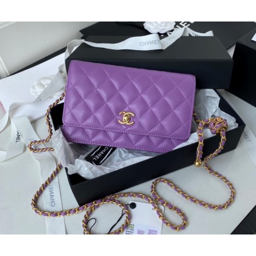 Chanel woc wallet on chain gold 19cm purple