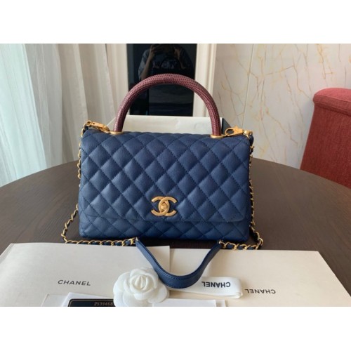 Chanel Coco Handle Blue Caviar Red Handle Large Bag