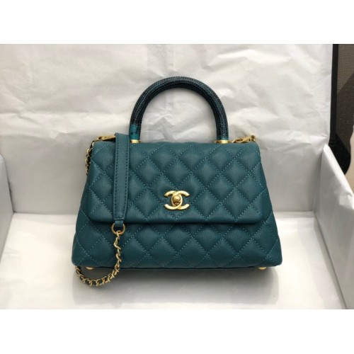 Chanel coco handle small blue caviar leather bag