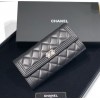 Chanel boy lampskin black leather long wallet