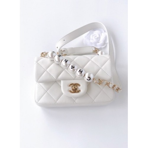 Chanel flap lampskin pearl white bag