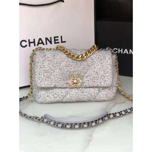 CHANEL 19 Handbag Tweeds Grey AS1160 26cm