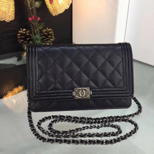 Chanel boy woc black caviar leather in gold & silver hardware