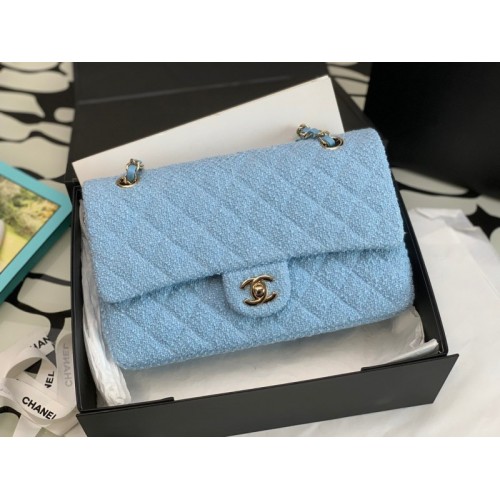 Chanel 22 tweed classic blue flap bag 25cm