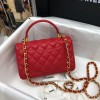 Chanel grained calfskin top handle flap bag red 20cm