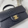 Chanel handle mini flap bag black snakeskin 20cm