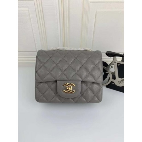 Chanel 17CM Mini Flap Grey Bag Caviar Leather With Gold Hardware