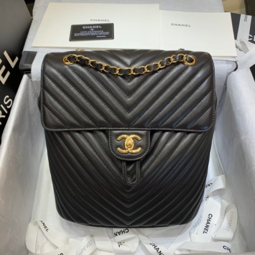 Chanel Chevron Lambskin Black Gold Hardware Large Backpack