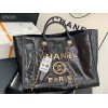 Chanel tote shopping black gold bag