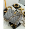 Chanel 17cm Classic Flap Bag Grey Lampskin Leather gold hardware