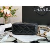 Chanel calfskin black leather with pearl chain shoulder bag