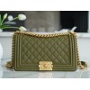 Chanel Green Quilted Caviar Medium Boy Bag