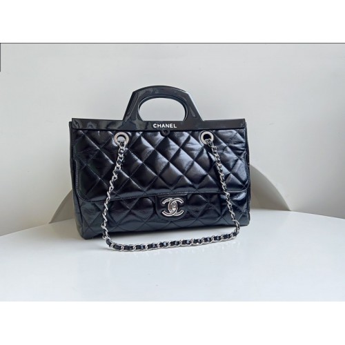 CHANEL Glazed Calfskin CC Delivery Small Tote Black