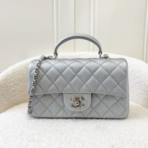 Chanel CF mini silver caviar handle bag