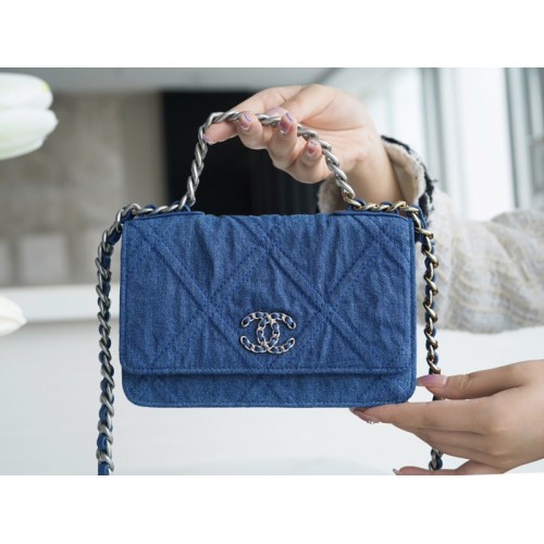 Chanel Woc 19 denim silver hardware bag