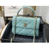 Chanel lampskin trendy handle flap bag blue 25cm