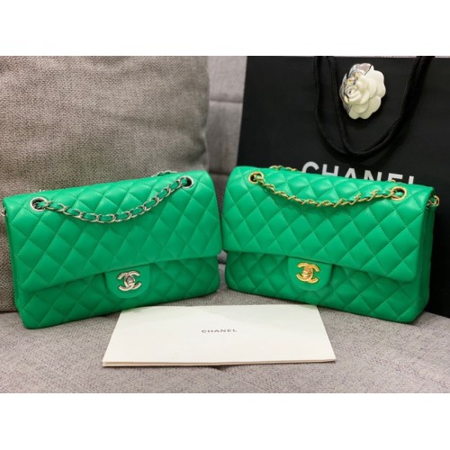 CHANEL 1112 Green 2.55 Lampskin Flap 25cm Bag