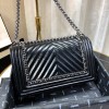 Chanel Medium Crinkled Calfskin Chevron Boy Flap Bag Black