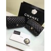 CHANEL black medium size 25 lambskin Leather Flap Bag with Gold/Silver Hardware