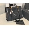 Chanel tote shopping bag black leather small size