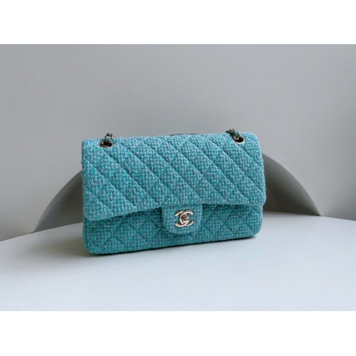 Chanel 22 tweed classic baby blue flap bag 25cm