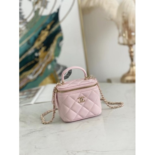 Chanel case pink handle leather bag