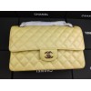 Chanel classic flap caviar leather bag gold hardware yellow 25cm