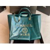 Chanel Deauville Blue Leather Tote Shopping Bag