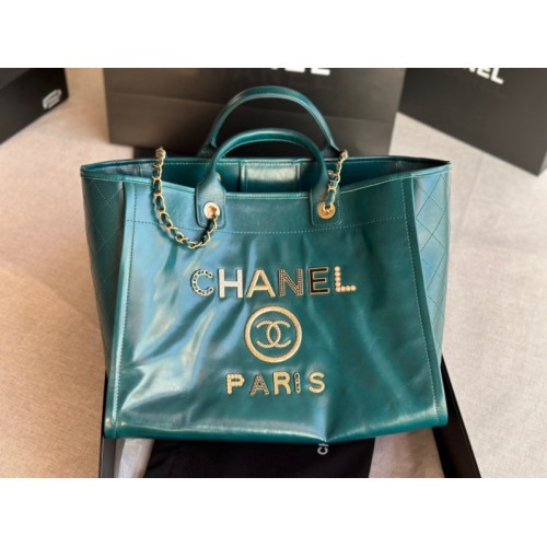 Chanel Deauville Blue Leather Tote Shopping Bag