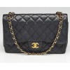 CHANEL Large Classic Handbag Grained Calfskin & Gold Metal Black