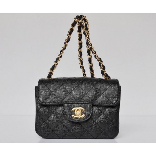 CHANEL 1112 Black Caviar Leather Flap Bag With Gold Hardware