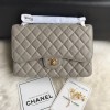 CHANEL 1112 Grey Large Size 30cm Caviar Leather Flap Bag