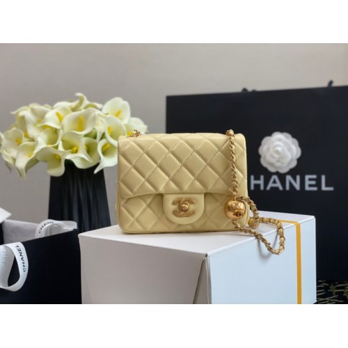 Chanel Lambskin & Gold-Tone Small Metal Flap Bag Yellow 13cm