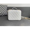 Chanel Lambskin & Gold Metal Clutch White AP2393