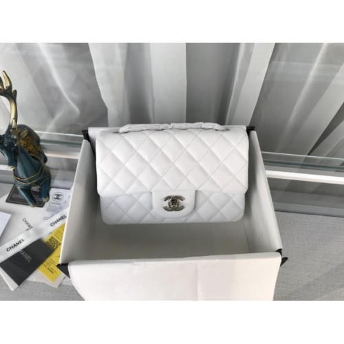 Chanel small classic white silver hardware flap bag 20cm