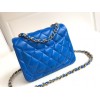 Chanel 17cm Classic Flap Bag Blue Lampskin Leather (gold/ silver)