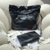 Chanel all black leather tote shopping medium bag