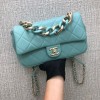 Chanel black big chain flap bag in blue lampskin