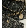 Chanel 22 Wool Tweed & Gold-Tone Metal Tote Black Bag