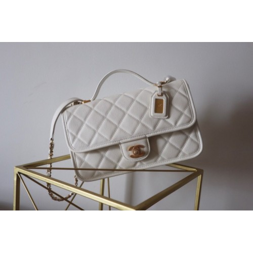 Chanel 22k Calfskin & Gold-Tone Metal White Bag