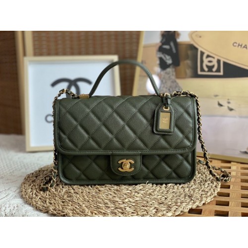 Chanel 22k Calfskin & Gold-Tone Metal Green Bag