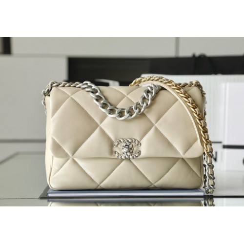 Chanel silver flap cream bag 19 large size