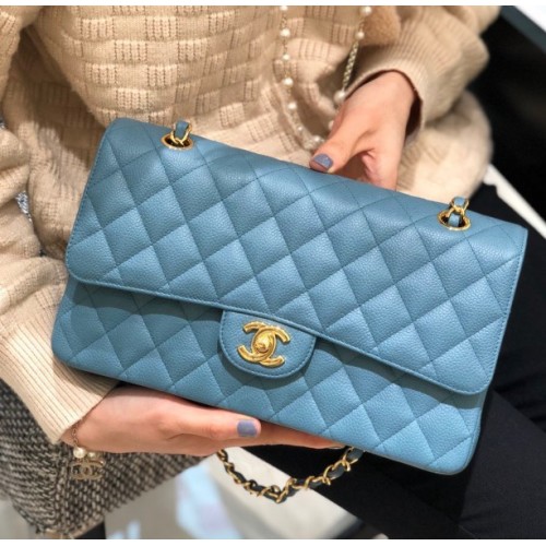 Chanel CF classic blue caviar leather 25cm bag