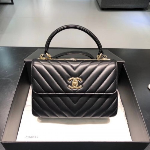 Chanel Trendy CC Black V Quilter Top Handle Bag