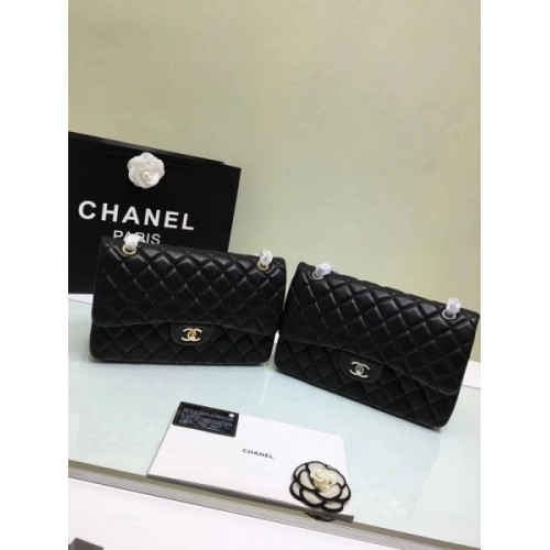 CHANEL 1112 black large size 30cm lambskin Leather Flap Bag with Gold/Silver Hardware