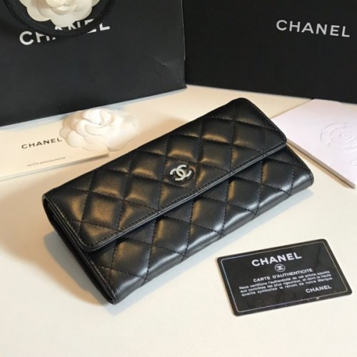 Chanel black lambskin silver hardware wallet