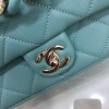 Chanel black big chain flap bag in blue lampskin